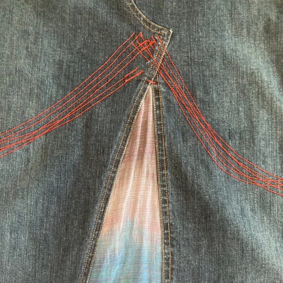 Designer Denim Skirt - front slit has ombre cloth, back slit is open - size 10 - Picture 8 of 11